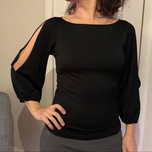 Stylish Cut-out Sleeved, Black Top XS - Great Deal